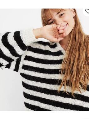 Madewell Black & White Striped V-Neck Sweater